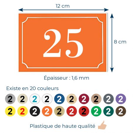 Numéro de maison / rue gravé et personnalisé couleur orange chiffres blancs - Signalétique extérieure