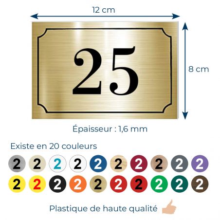 Numéro de maison / rue gravé et personnalisé couleur or brossé chiffres noirs - Signalétique extérieure
