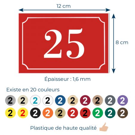 Numéro de maison / rue gravé et personnalisé couleur rouge chiffres blancs - Signalétique extérieure