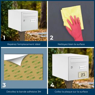 Numéro de maison / rue gravé et personnalisé couleur jaune chiffres noirs - Signalétique extérieure