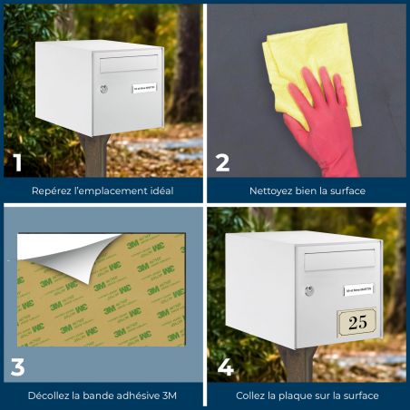 Numéro de maison / rue gravé et personnalisé couleur jaune chiffres noirs - Signalétique extérieure