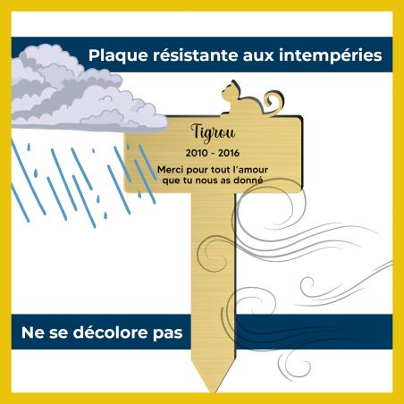 Plaque funéraire personnalisable pour enterrement jardin animal - Modèle silhouette chat allongé