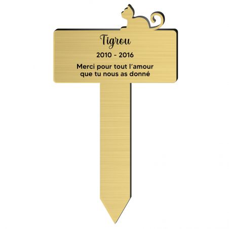Plaque funéraire personnalisable pour enterrement jardin animal - Modèle silhouette chat allongé