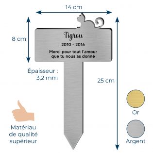 Plaque funéraire personnalisable pour enterrement jardin animal - Modèle silhouette chat allongé