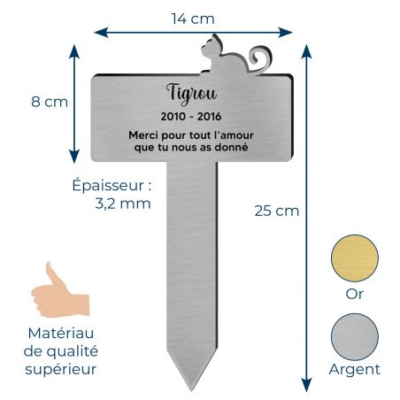 Plaque funéraire personnalisable pour enterrement jardin animal - Modèle silhouette chat allongé