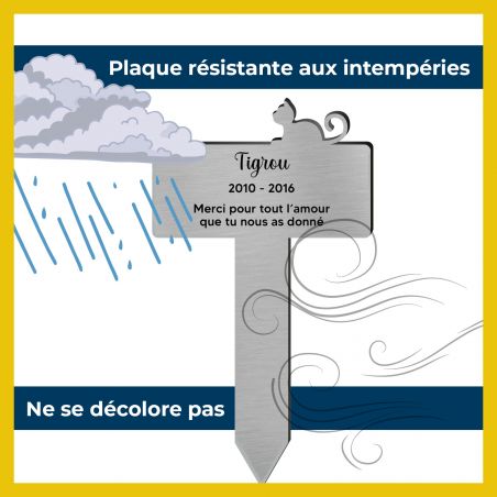 Plaque funéraire personnalisable pour enterrement jardin animal - Modèle silhouette chat allongé