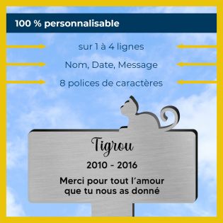 Plaque funéraire personnalisable pour enterrement jardin animal - Modèle silhouette chat allongé