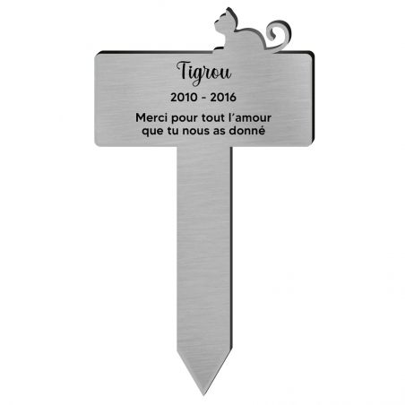 Plaque funéraire personnalisable pour enterrement jardin animal - Modèle silhouette chat allongé