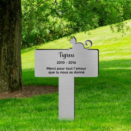 Plaque funéraire personnalisable pour enterrement jardin animal - Modèle silhouette chat allongé