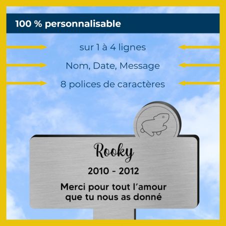 Plaque funéraire personnalisable pour enterrement animal jardin - Modèle silhouette hamster