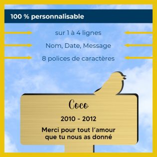Plaque funéraire personnalisable pour enterrement animal jardin - Modèle silhouette oiseau