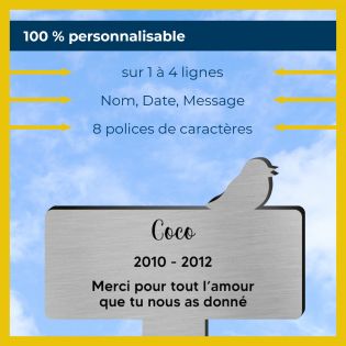 Plaque funéraire personnalisable pour enterrement animal jardin - Modèle silhouette oiseau