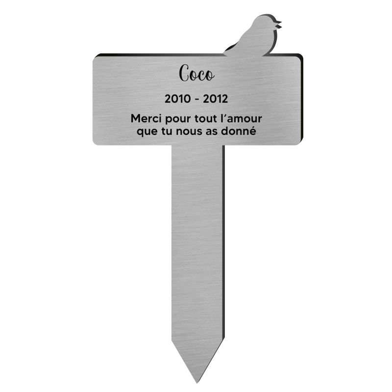 Plaque funéraire personnalisable pour enterrement animal jardin - Modèle silhouette oiseau Plaque funéraire personnalisable pour enterrement animal jardin - Modèle silhouette oiseau
