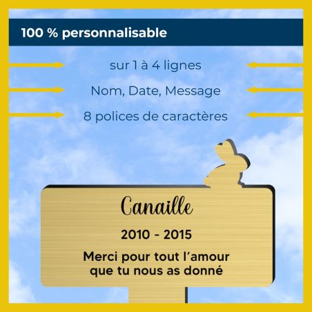 Plaque funéraire personnalisable pour enterrement animal jardin - Modèle silhouette lapin