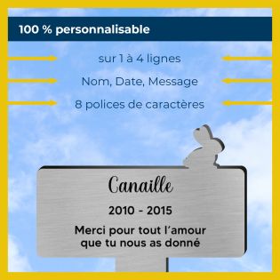 Plaque funéraire personnalisable pour enterrement animal jardin - Modèle silhouette lapin