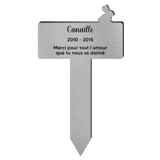 Plaque funéraire personnalisable pour enterrement animal jardin - Modèle silhouette lapin