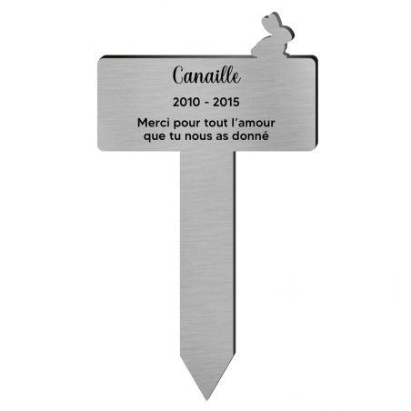 Plaque funéraire personnalisable pour enterrement animal jardin - Modèle silhouette lapin