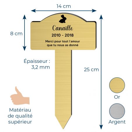 Plaque souvenir pour lapin avec gravure message personnalisé - Piquet prévu pour l'extérieur