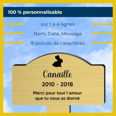 Plaque souvenir pour lapin avec gravure message personnalisé - Piquet prévu pour l'extérieur