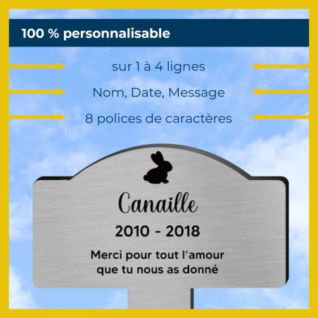 Plaque souvenir pour lapin avec gravure message personnalisé - Piquet prévu pour l'extérieur