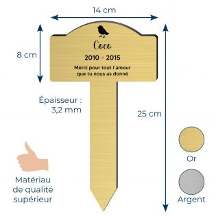 Plaque souvenir pour oiseau avec gravure message personnalisé - Piquet prévu pour l'extérieur