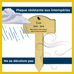 Plaque souvenir pour oiseau avec gravure message personnalisé - Piquet prévu pour l'extérieur