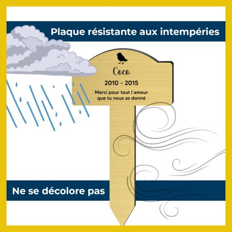 Plaque souvenir pour oiseau avec gravure message personnalisé - Piquet prévu pour l'extérieur