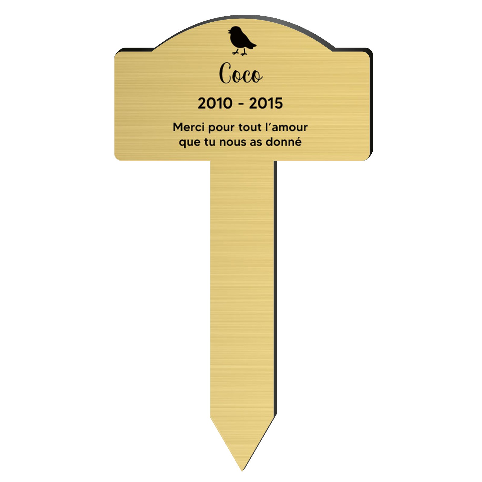 Plaque souvenir pour oiseau avec gravure message personnalisé - Piquet prévu pour l'extérieur
