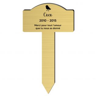 Plaque souvenir pour oiseau avec gravure message personnalisé - Piquet prévu pour l'extérieur