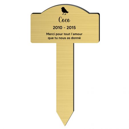 Plaque souvenir pour oiseau avec gravure message personnalisé - Piquet prévu pour l'extérieur