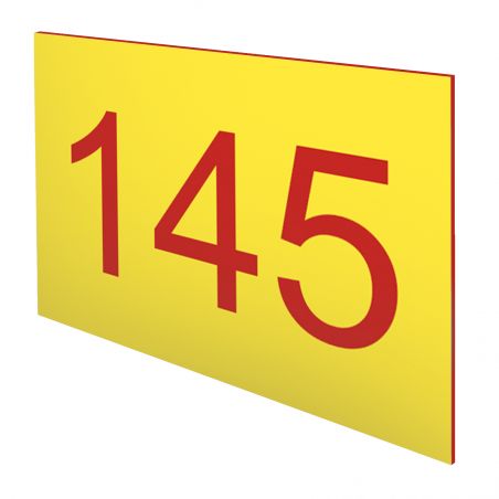 Numéro pour boite aux lettres personnalisable rectangle format médium (70x50mm) jaune chiffres rouges
