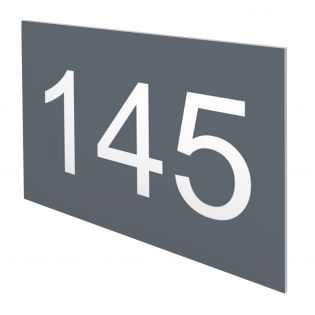 Numéro pour boite aux lettres personnalisable rectangle petit format (50x35mm) gris chiffres blancs