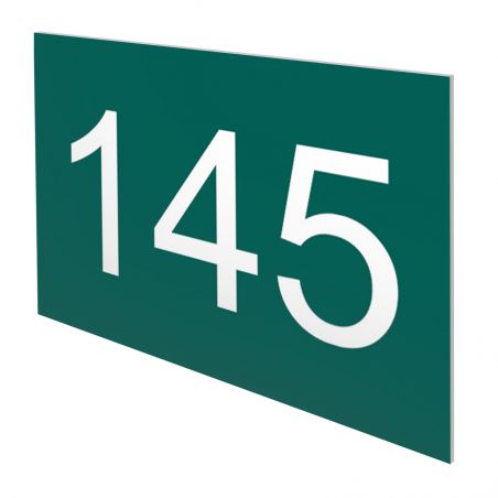 Numéro pour boite aux lettres personnalisable rectangle format médium (70x50mm) vert foncé chiffres blancs