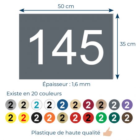 Numéro pour boite aux lettres personnalisable rectangle petit format (50x35mm) gris chiffres blancs