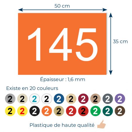 Numéro pour boite aux lettres personnalisable rectangle petit format (50x35mm) orange chiffres blancs