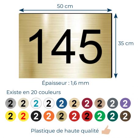 Numéro pour boite aux lettres personnalisable rectangle petit format (50x35mm) or brossé chiffres noirs