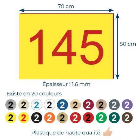 Numéro pour boite aux lettres personnalisable rectangle format médium (70x50mm) jaune chiffres rouges