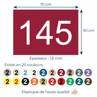 Numéro pour boite aux lettres personnalisable rectangle format médium (70x50mm) bordeaux chiffres blancs