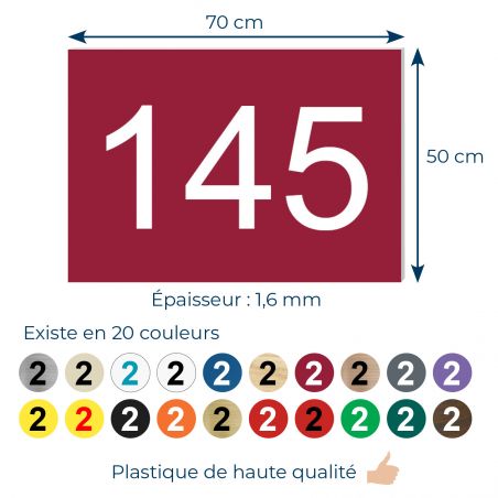Numéro pour boite aux lettres personnalisable rectangle format médium (70x50mm) bordeaux chiffres blancs