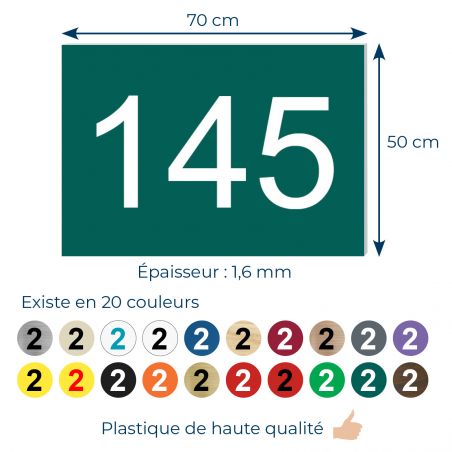 Numéro pour boite aux lettres personnalisable rectangle format médium (70x50mm) vert foncé chiffres blancs