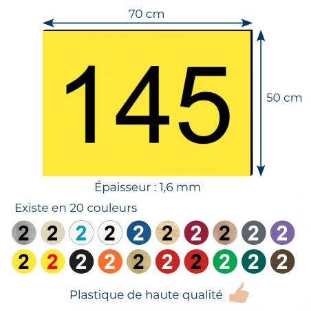 Numéro pour boite aux lettres personnalisable rectangle format médium (70x50mm) jaune chiffres noirs