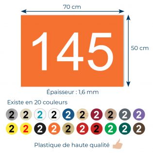 Numéro pour boite aux lettres personnalisable rectangle format médium (70x50mm) orange chiffres blancs
