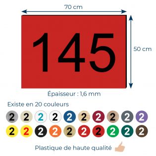 Numéro pour boite aux lettres personnalisable rectangle format médium (70x50mm) rouge chiffres noirs