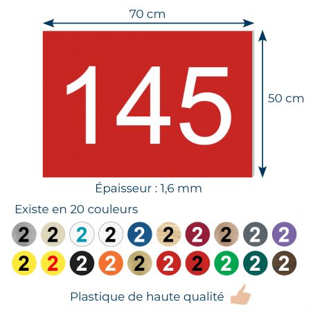 Numéro pour boite aux lettres personnalisable rectangle format médium (70x50mm) rouge chiffres blancs