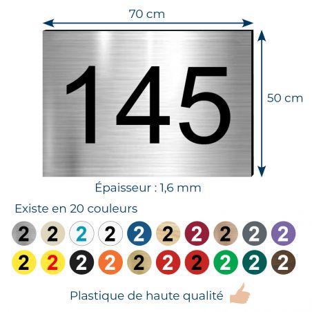 Numéro pour boite aux lettres personnalisable rectangle format médium (70x50mm) argent chiffres noirs