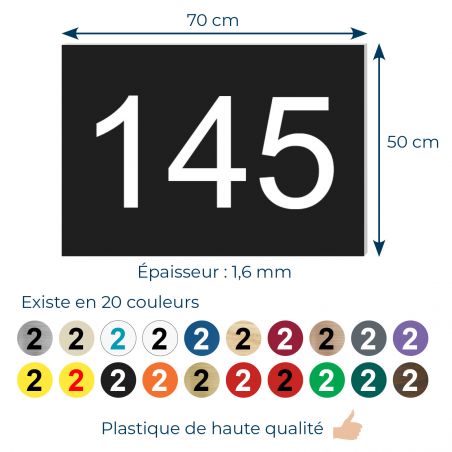 Numéro pour boite aux lettres personnalisable rectangle format médium (70x50mm) noir chiffres blancs