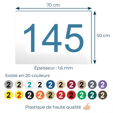 Numéro pour boite aux lettres personnalisable rectangle format médium (70x50mm) blanc chiffres bleus