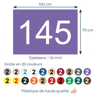 Numéro pour boite aux lettres personnalisable rectangle grand format (100x70mm) violet chiffres blancs