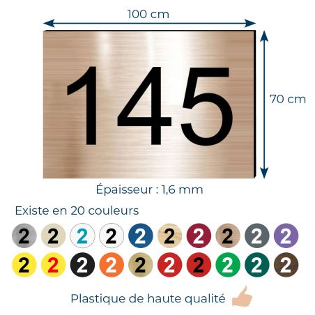 Numéro pour boite aux lettres personnalisable rectangle grand format (100x70mm) cuivre chiffres noirs
