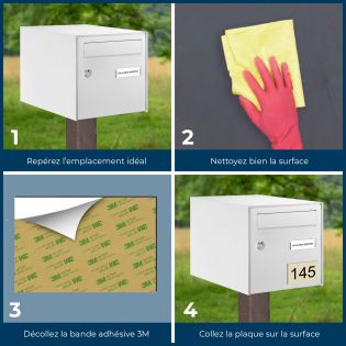 Numéro pour boite aux lettres personnalisable rectangle petit format (50x35mm) beige chiffres noirs